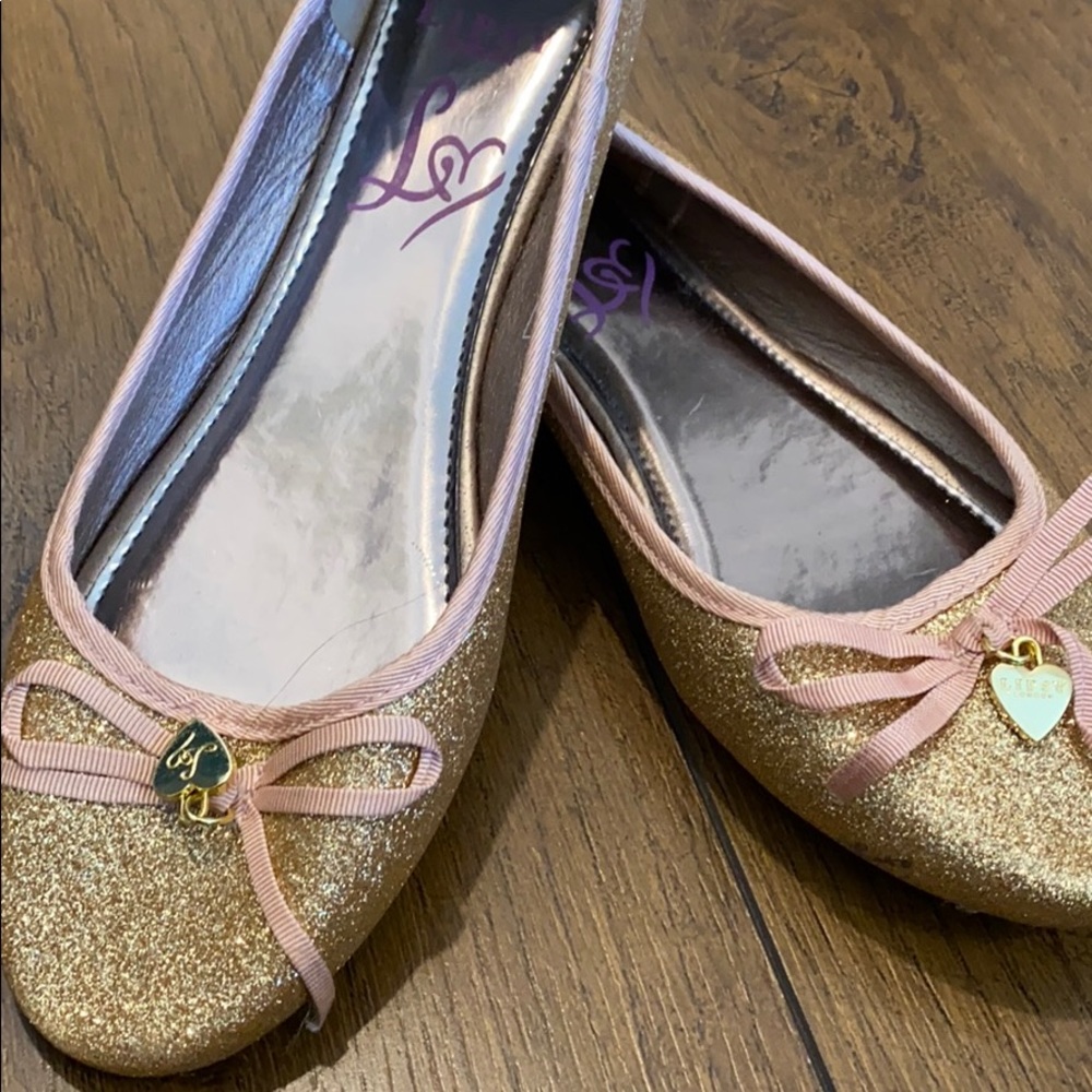 Lipsy Sparkling Gold Ballerina Pumps - NEW